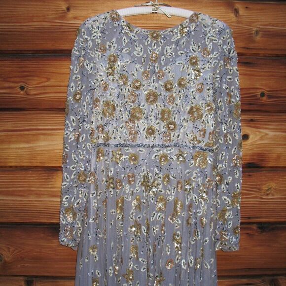 Mac Duggal 5533 Womens Embellished High Neck Long Sleeve Gown Dress Platinum - Picture 7 of 13